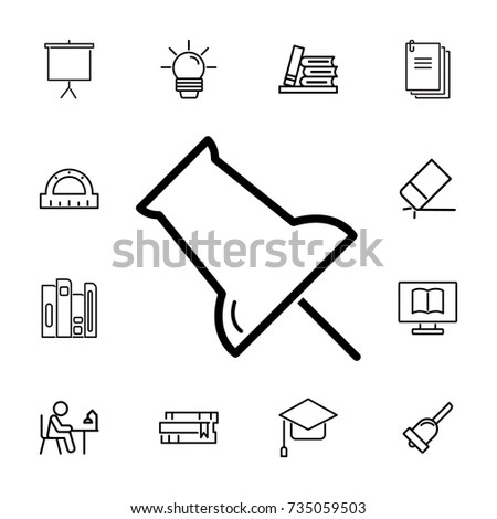 Web line icon. Drawing pin on the white background. set of education icons