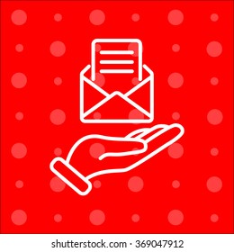Web line icon. E-mail (open lettter) in hand.