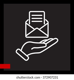 Web line icon. E-mail (open lettter) in hand.