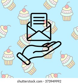 Web line icon. E-mail (open lettter) in hand.
