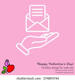 Web line icon. E-mail (open lettter) in hand.