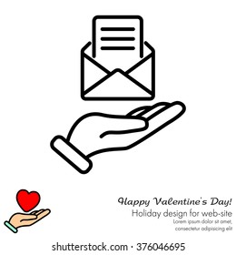 Web line icon. E-mail (open lettter) in hand.