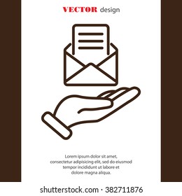 Web line icon. E-mail (open lettter) in hand.