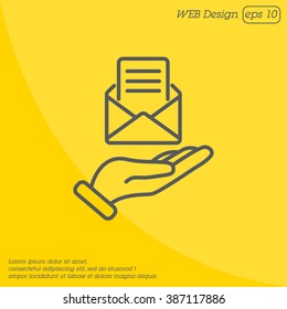 Web line icon. E-mail (open lettter) in hand.