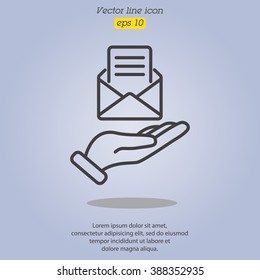 Web line icon. E-mail (open lettter) in hand.