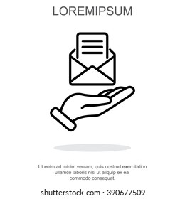 Web line icon. E-mail (open lettter) in hand.