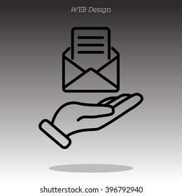 Web line icon. E-mail (open lettter) in hand.