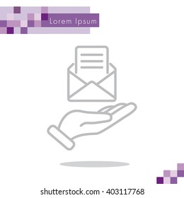 Web line icon. E-mail (open lettter) in hand.