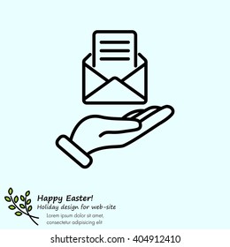 Web line icon. E-mail (open lettter) in hand.
