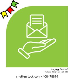 Web line icon. E-mail (open lettter) in hand.
