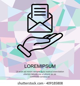 Web line icon. E-mail (open lettter) in hand.