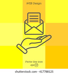Web line icon. E-mail (open lettter) in hand.