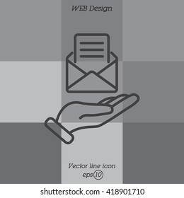 Web line icon. E-mail (open lettter) in hand.