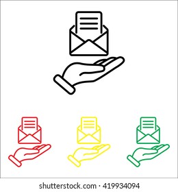Web line icon. E-mail (open lettter) in hand.