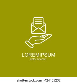 Web line icon. E-mail (open lettter) in hand.