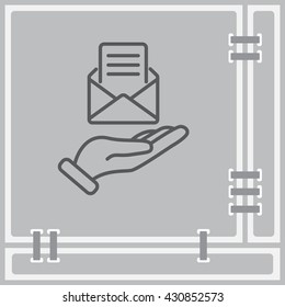 Web line icon. E-mail (open lettter) in hand.