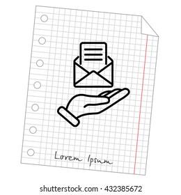 Web line icon. E-mail (open lettter) in hand.