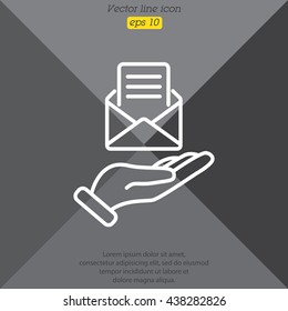 Web line icon. E-mail (open lettter) in hand.