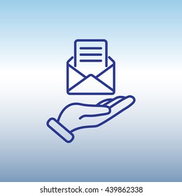 Web line icon. E-mail (open lettter) in hand.