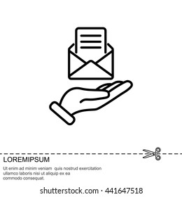 Web line icon. E-mail (open lettter) in hand.
