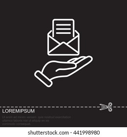 Web line icon. E-mail (open lettter) in hand.