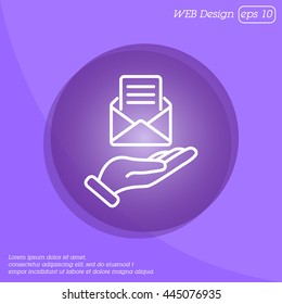 Web line icon. E-mail (open lettter) in hand.