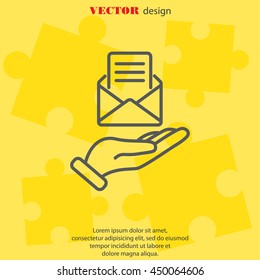 Web line icon. E-mail (open lettter) in hand.