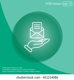 Web line icon. E-mail (open lettter) in hand.