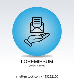 Web line icon. E-mail (open lettter) in hand.