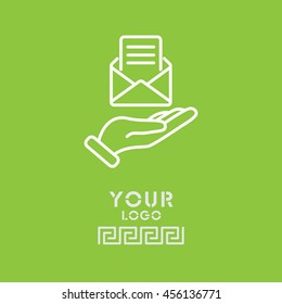 Web line icon. E-mail (open lettter) in hand.