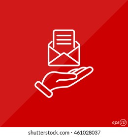Web line icon. E-mail (open lettter) in hand.