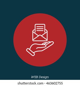 Web line icon. E-mail (open lettter) in hand.