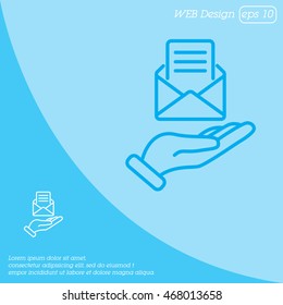 Web line icon. E-mail (open lettter) in hand.