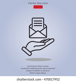 Web line icon. E-mail (open lettter) in hand.