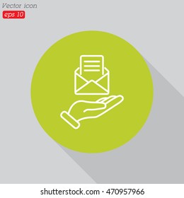 Web line icon. E-mail (open lettter) in hand.