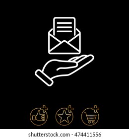 Web line icon. E-mail (open lettter) in hand.