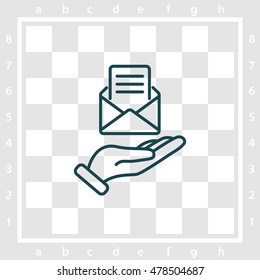 Web line icon. E-mail (open lettter) in hand.