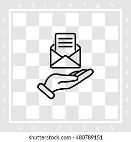 Web line icon. E-mail (open lettter) in hand.