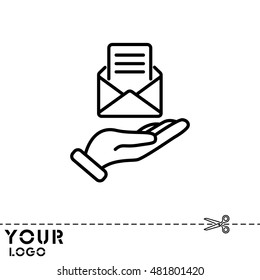 Web line icon. E-mail (open lettter) in hand.
