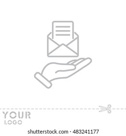 Web line icon. E-mail (open lettter) in hand.