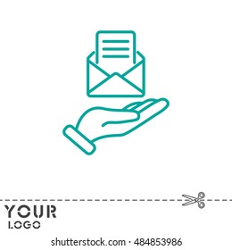Web line icon. E-mail (open lettter) in hand.