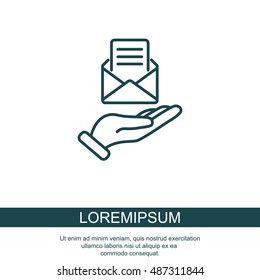 Web line icon. E-mail (open lettter) in hand.
