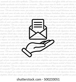 Web line icon. E-mail (open lettter) in hand.