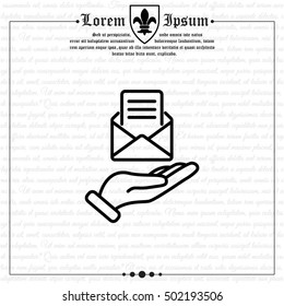 Web line icon. E-mail (open lettter) in hand.