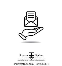 Web line icon. E-mail (open lettter) in hand.