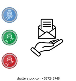 Web line icon. E-mail (open lettter) in hand.