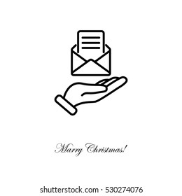 Web line icon. E-mail (open lettter) in hand.