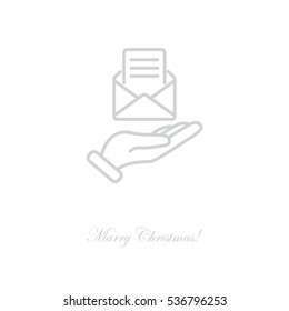 Web line icon. E-mail (open lettter) in hand.