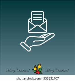 Web line icon. E-mail (open lettter) in hand.