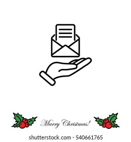 Web line icon. E-mail (open lettter) in hand.